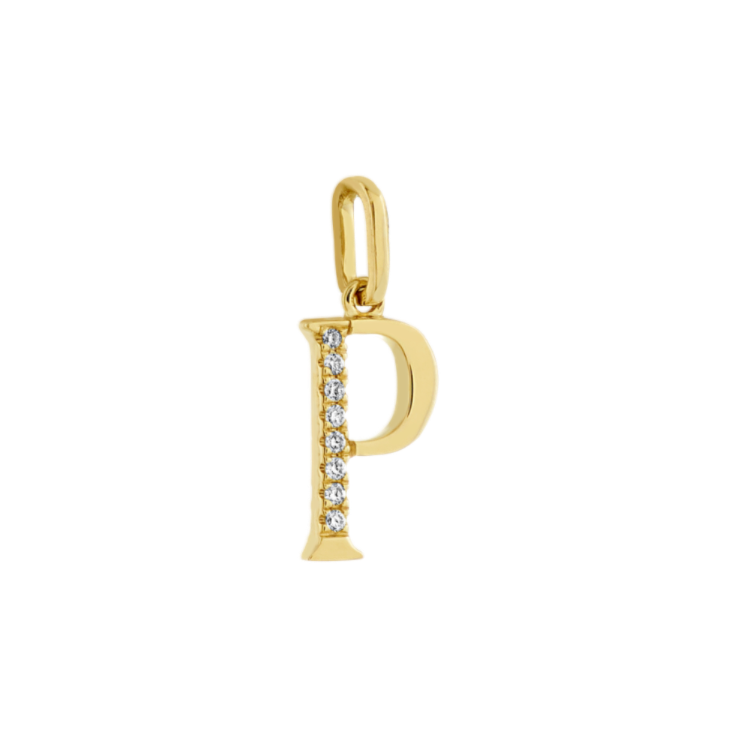 Natural Diamond Letter P Charm in 14k Yellow Gold