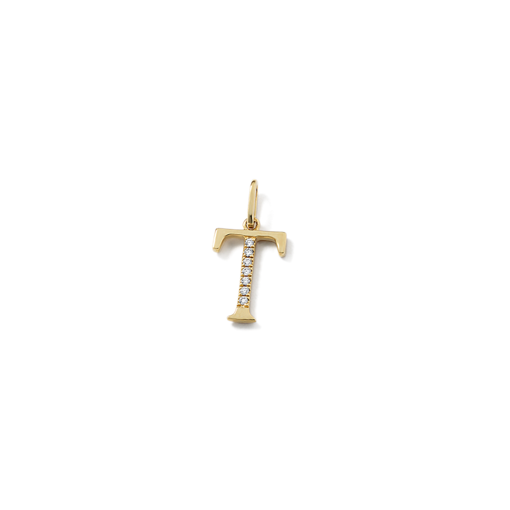 Diamond Letter T Charm in 14k Yellow Gold