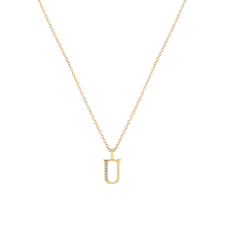 Natural Diamond Letter U Pendant in 14k Yellow Gold (18 in)