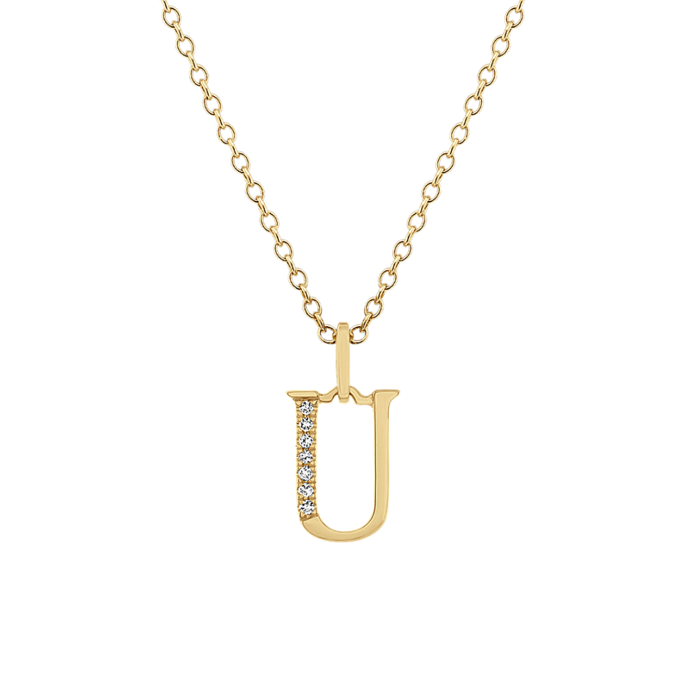 Natural Diamond Letter U Pendant in 14k Yellow Gold (18 in)