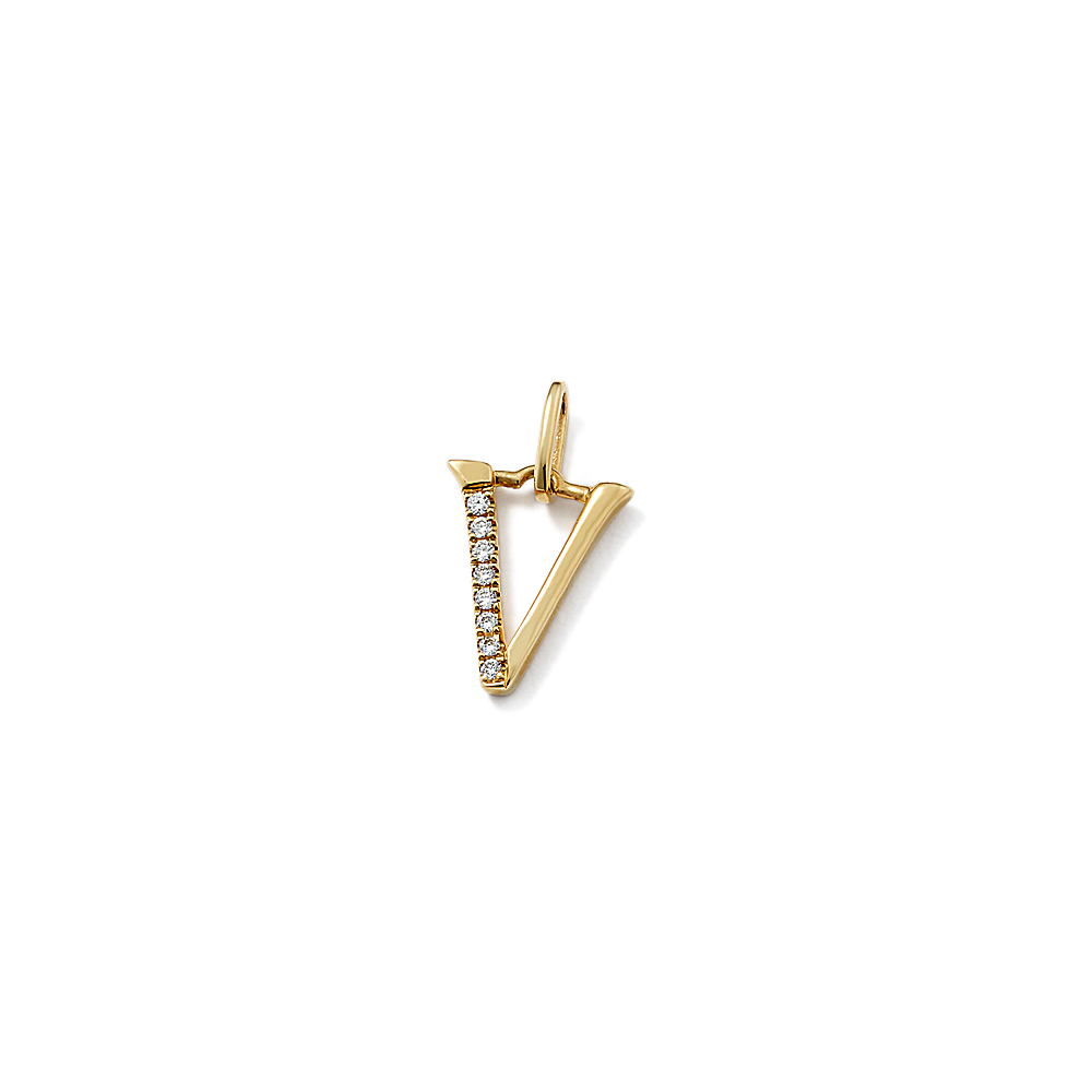 14K Gold Diamond Letter V Pendant Necklace