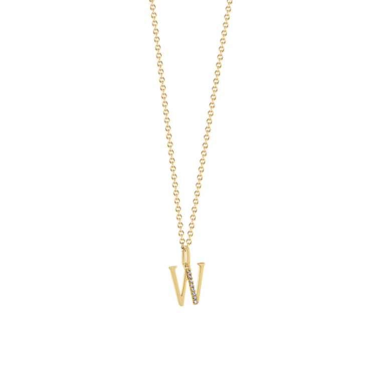Natural Diamond Letter W Pendant in 14k Yellow Gold (18 in)