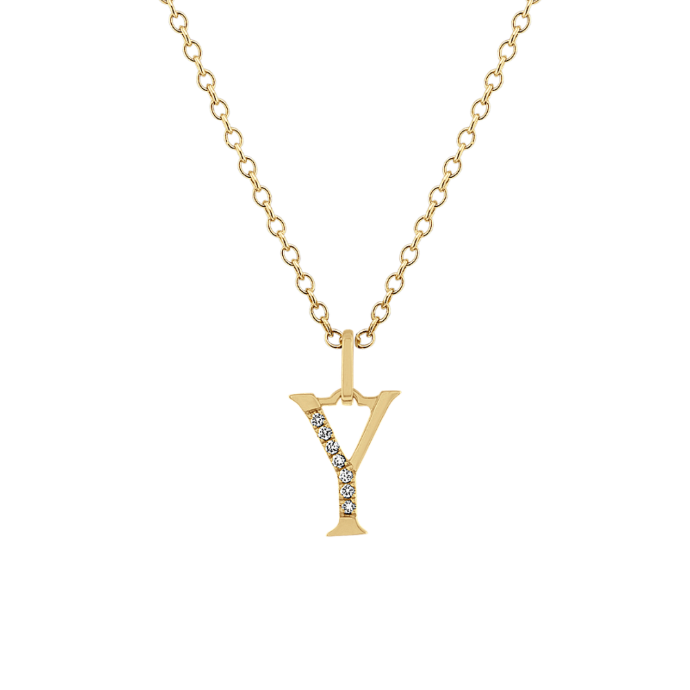Natural Diamond Letter Y Pendant in 14k Yellow Gold (18 in)