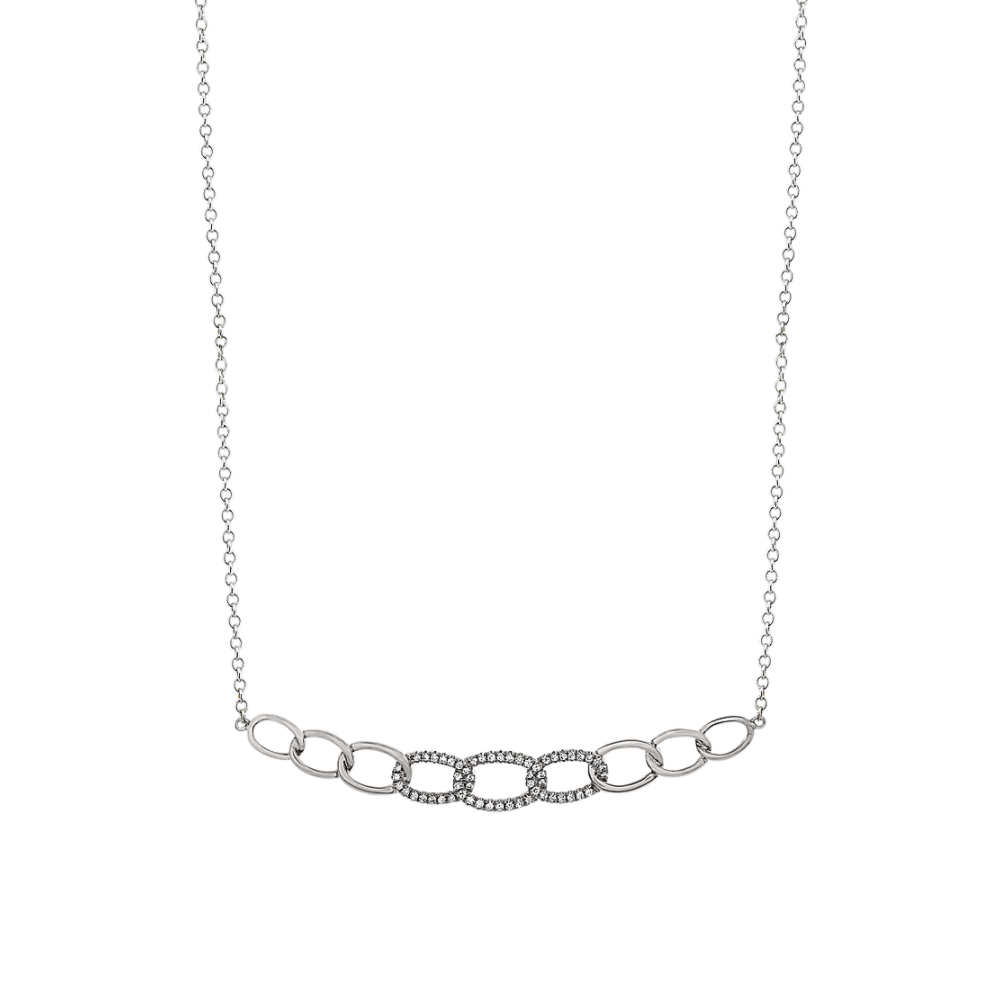 Natural Diamond Link Necklace in 14k White Gold (18 in)