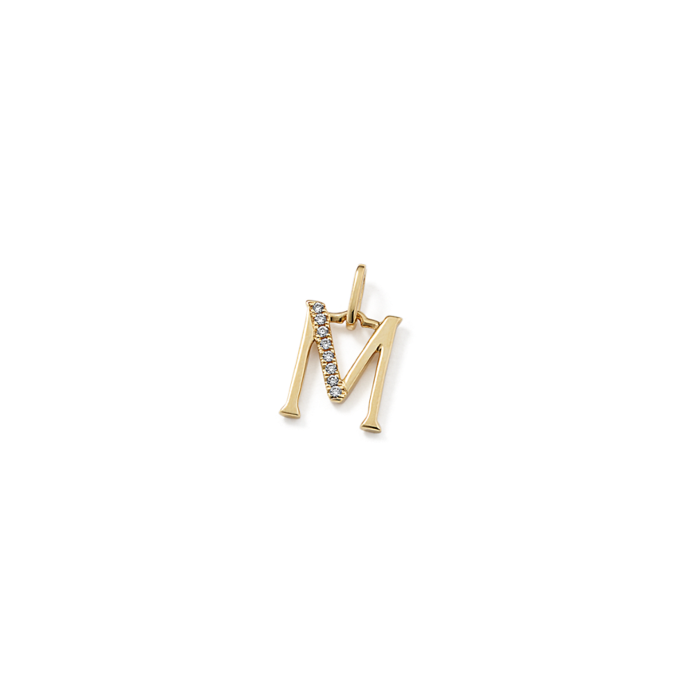 Natural Diamond M Charm in 14k Yellow Gold