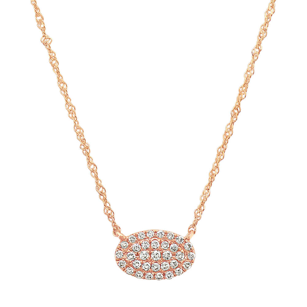 Diamond Oval Cluster Necklace in 14k Rose Gold (18'')