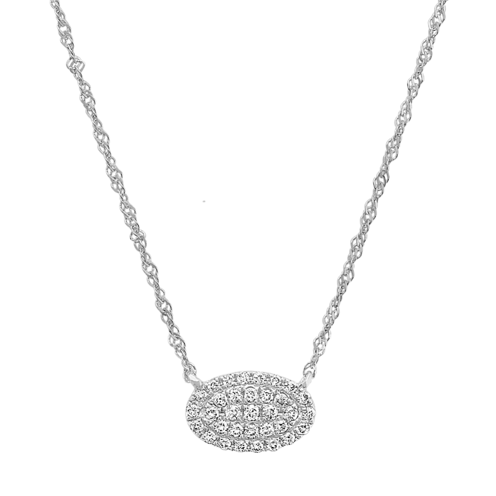 Diamond Oval Cluster Necklace in 14k White Gold (18 in)