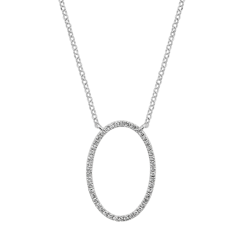 Diamond Oval Necklace in 14k White Gold (18 in)