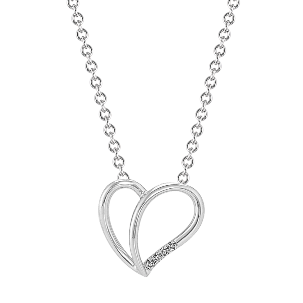 Diamond Split Heart Pendant in White Gold (18 in)