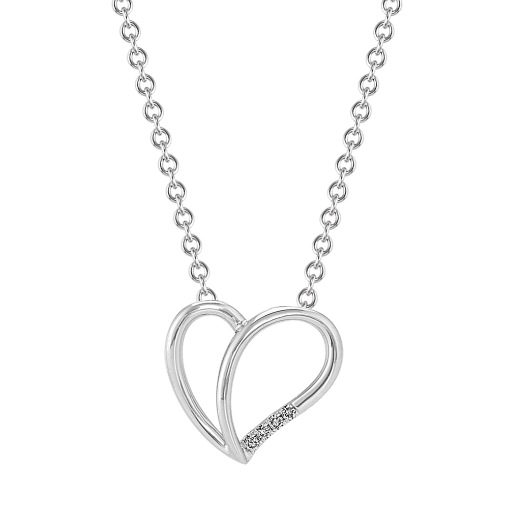 Diamond Split Heart Pendant in White Gold (18'')