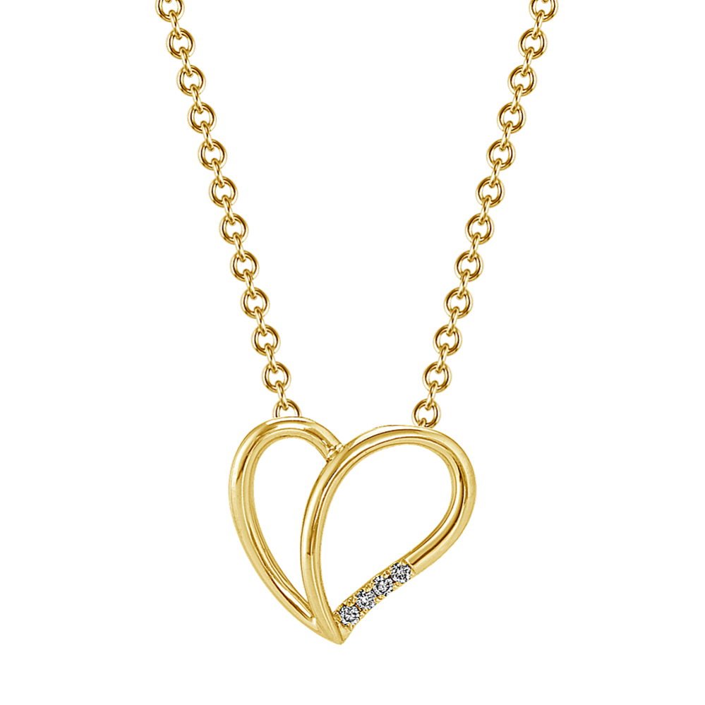 Diamond Split Heart Pendant in Yellow Gold (18 in)