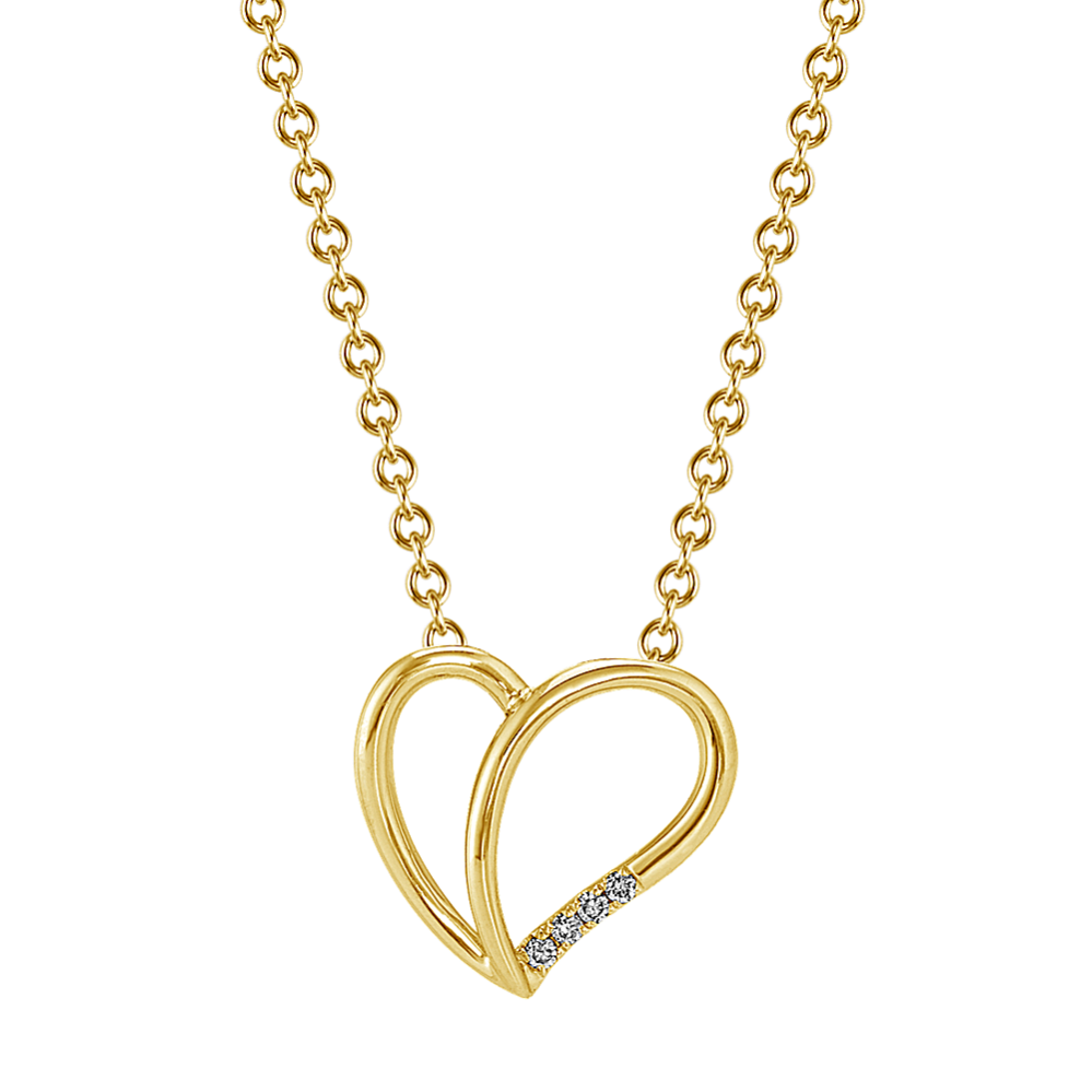 Diamond Split Heart Pendant in Yellow Gold (18'')