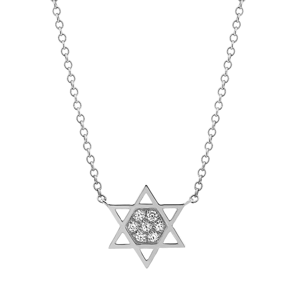 Diamond Star of David Necklace in 14k White Gold (18 in)