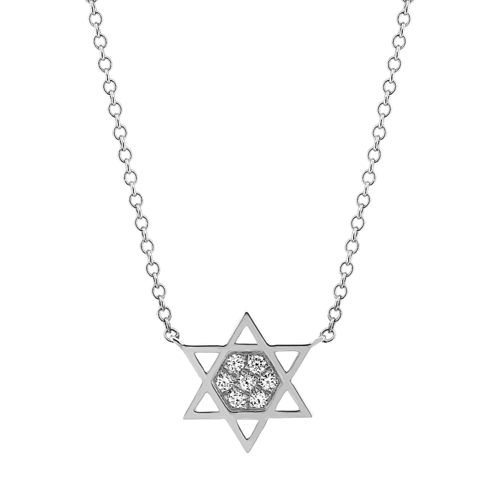 Diamond Star of David Necklace in 14k White Gold (18'')