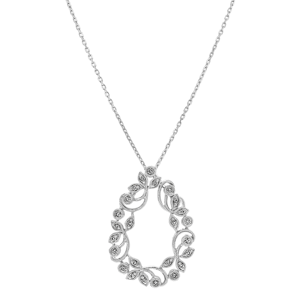 Diamond Teardrop Floral Pendant in 14k White Gold (22'')
