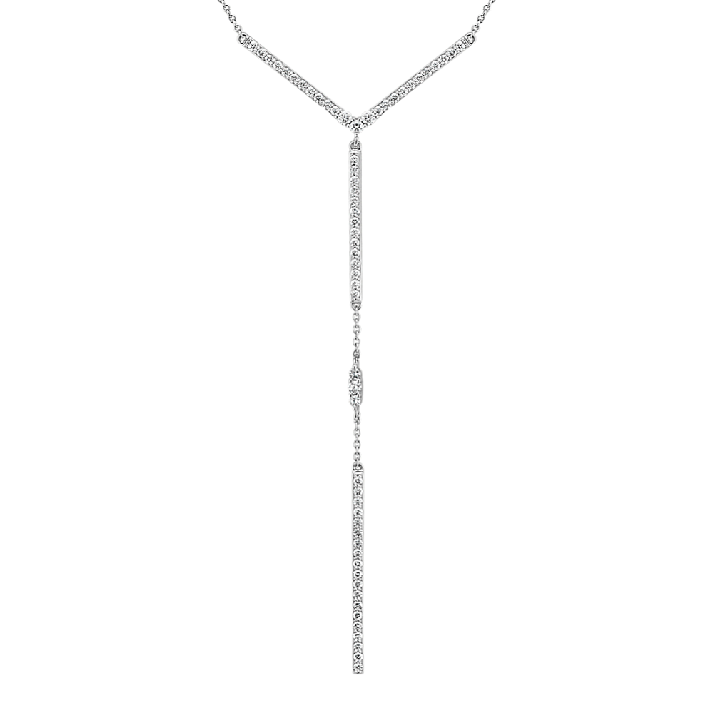 Diamond Y Necklace in 14k White Gold (18'')
