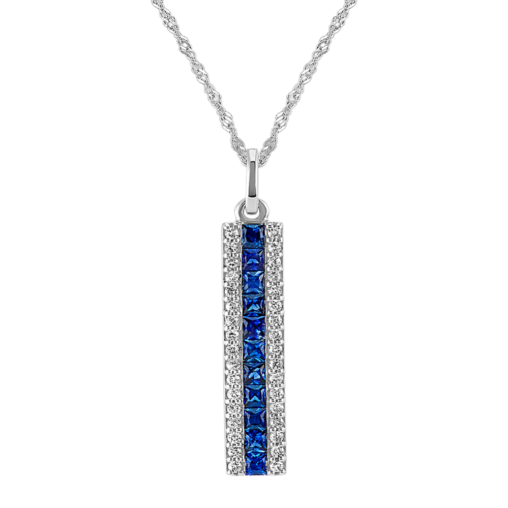 Diamond and Sapphire Vertical Bar Pendant (18 in.)