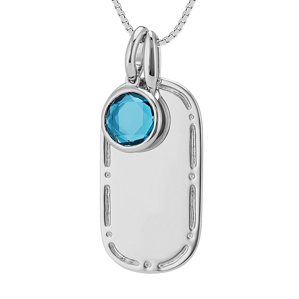 Dog Tag Pendant with London Blue Topaz Accent in Sterling Silver (20 in)