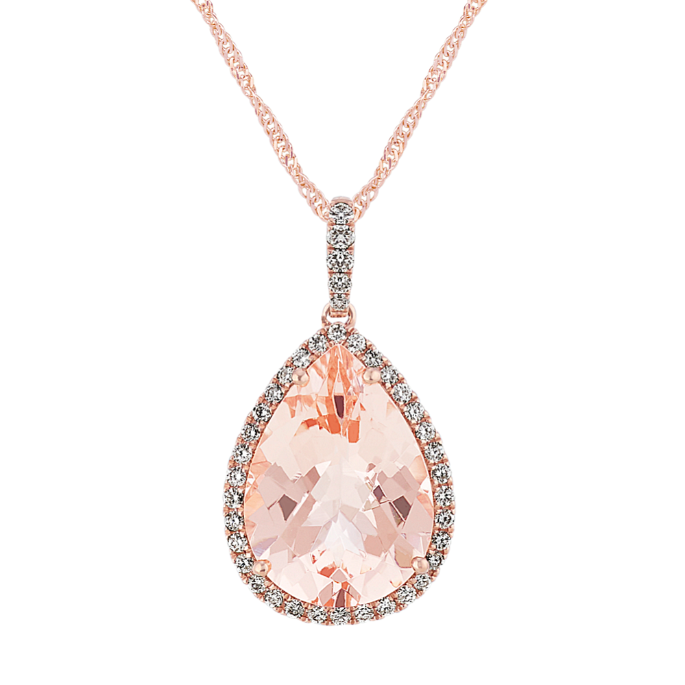 Mojave Morganite & Diamond Halo Pendant