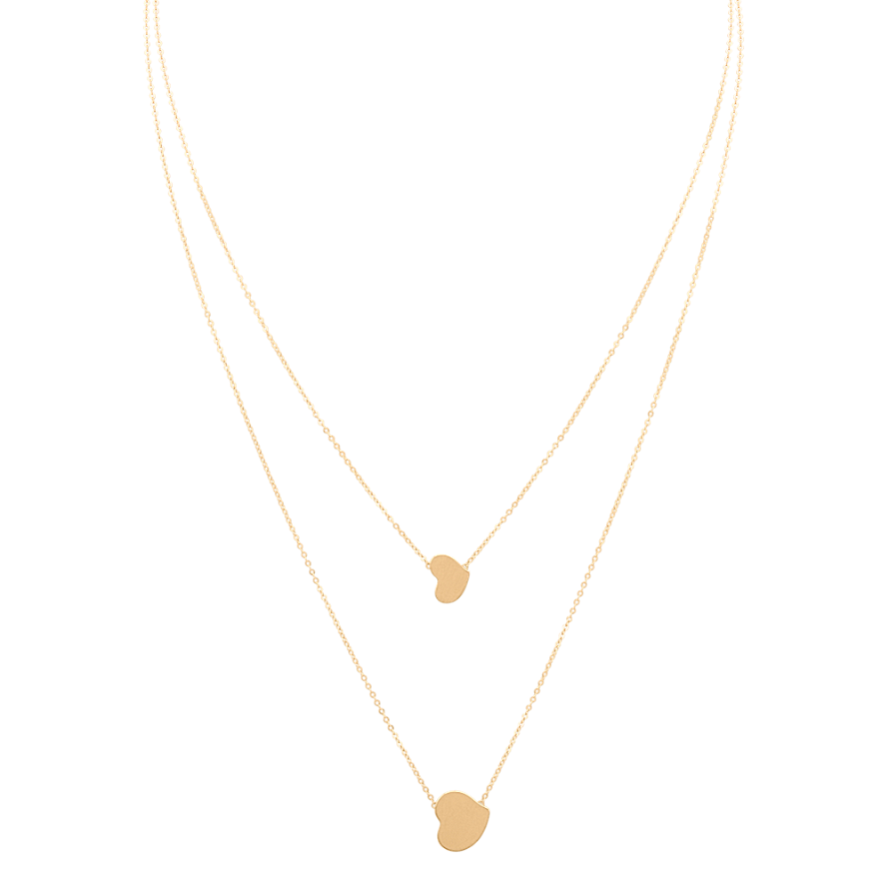 Double Chain Heart Necklace in 14k Yellow Gold (18 in) Shane Co.