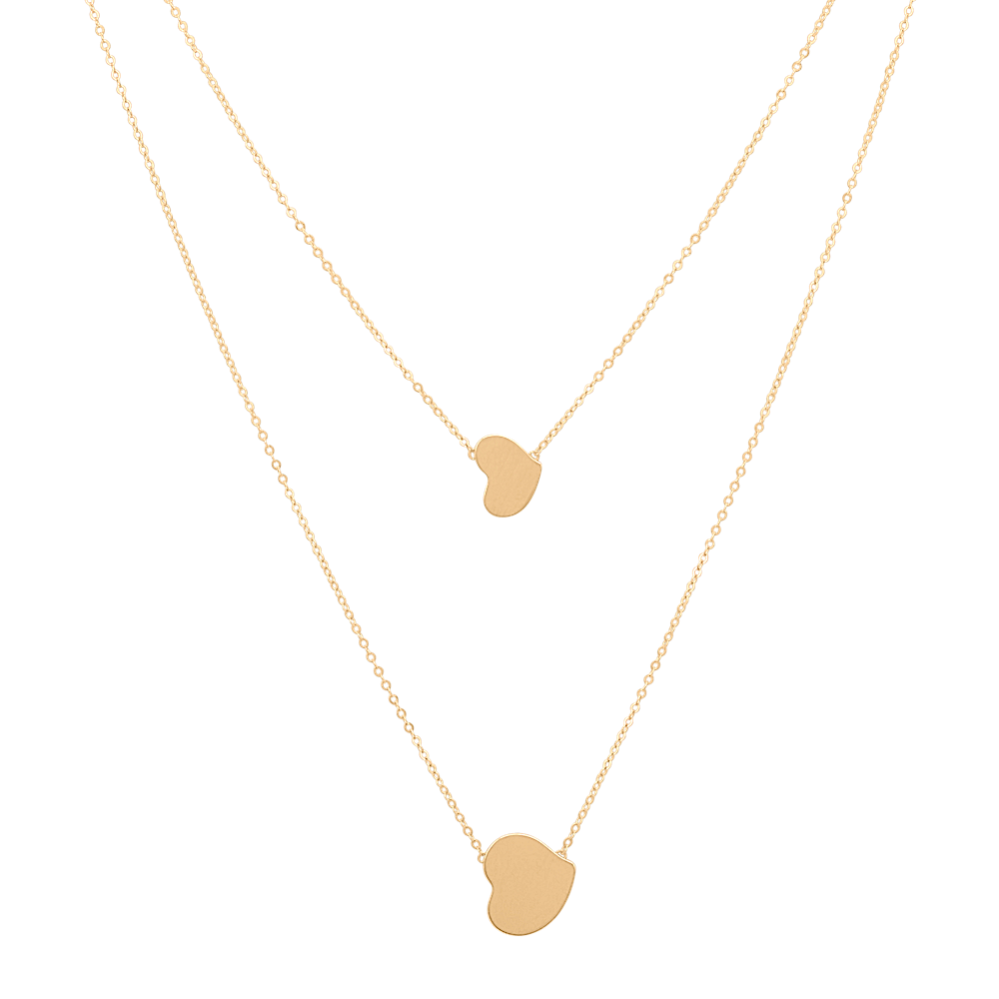 Double Chain Heart Necklace in 14k Yellow Gold (18 in)