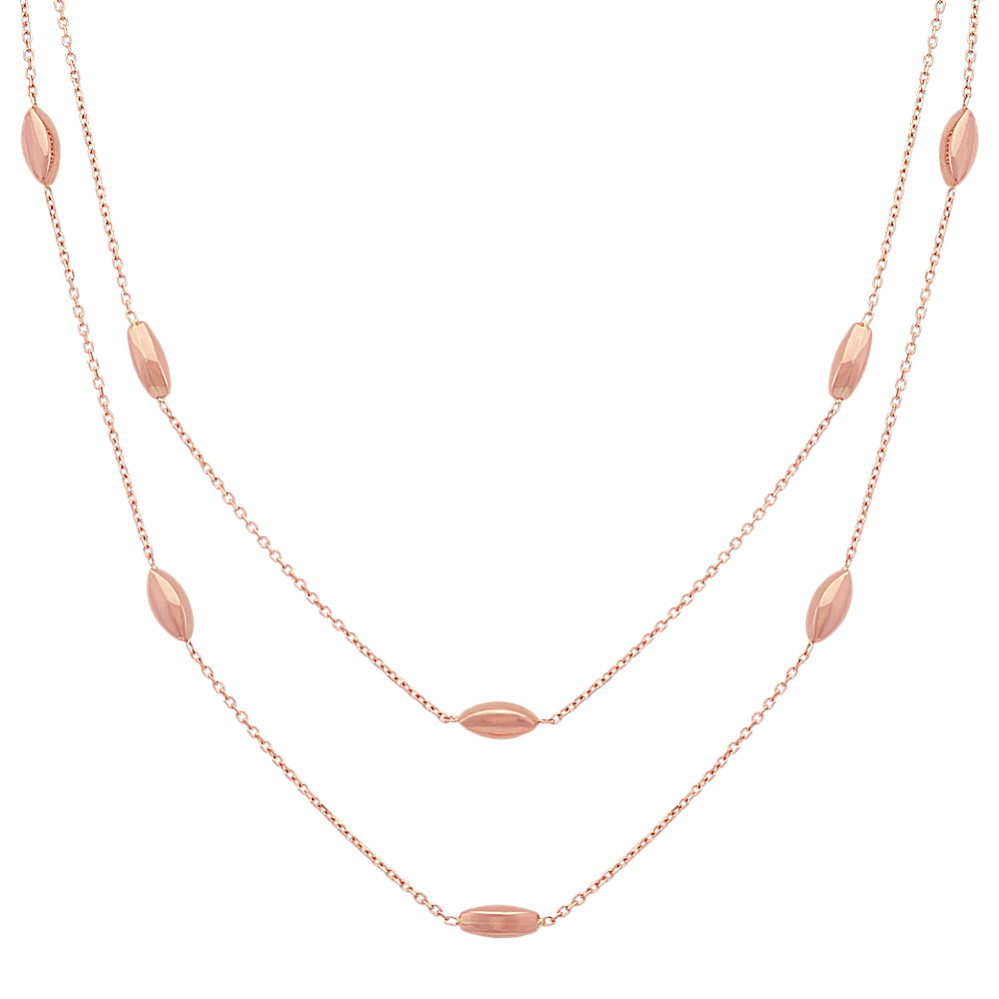 Double Chain Necklace with Stations in 14k Rose Gold (18 in)