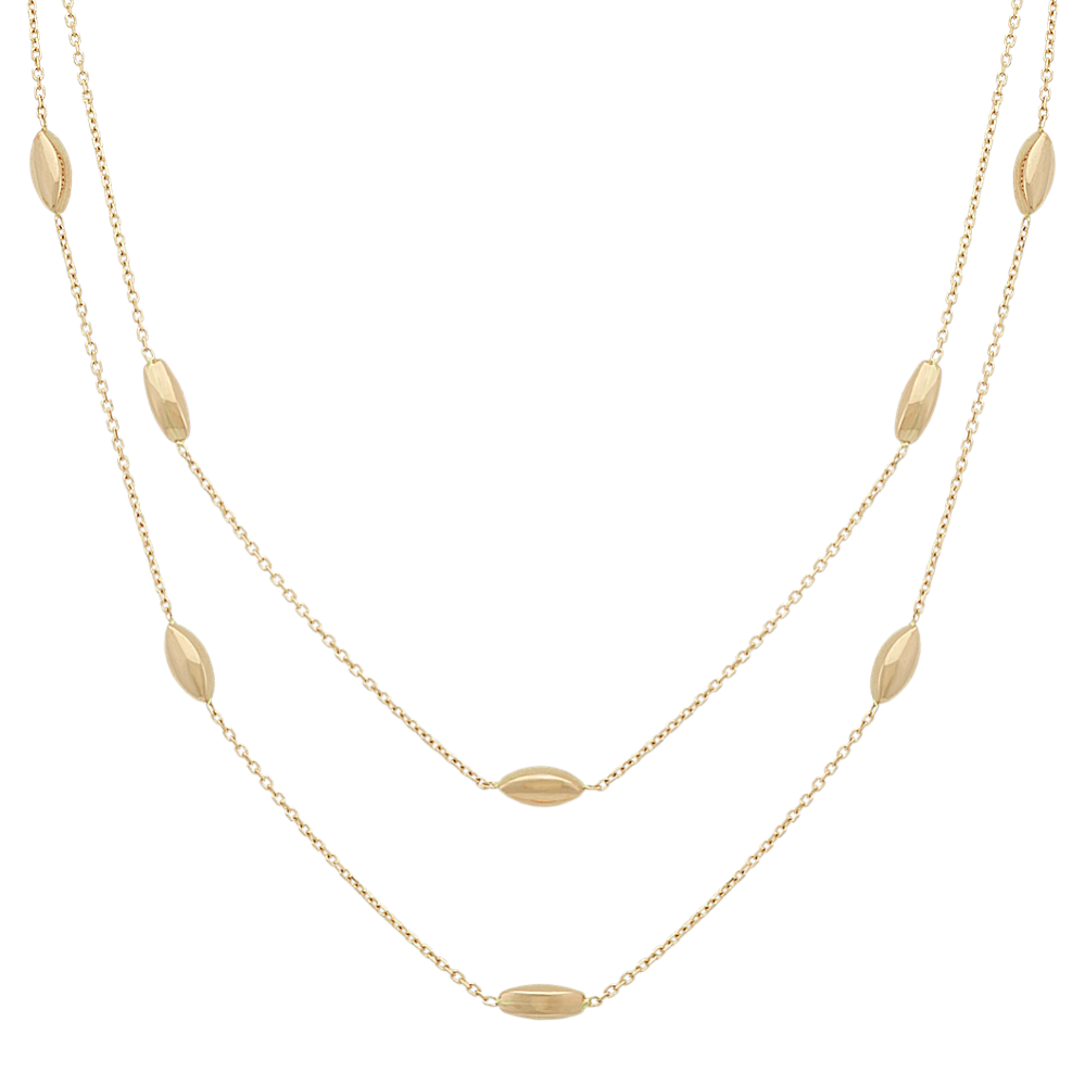 Double Chain Necklace with Stations in 14k Yellow Gold (18'')