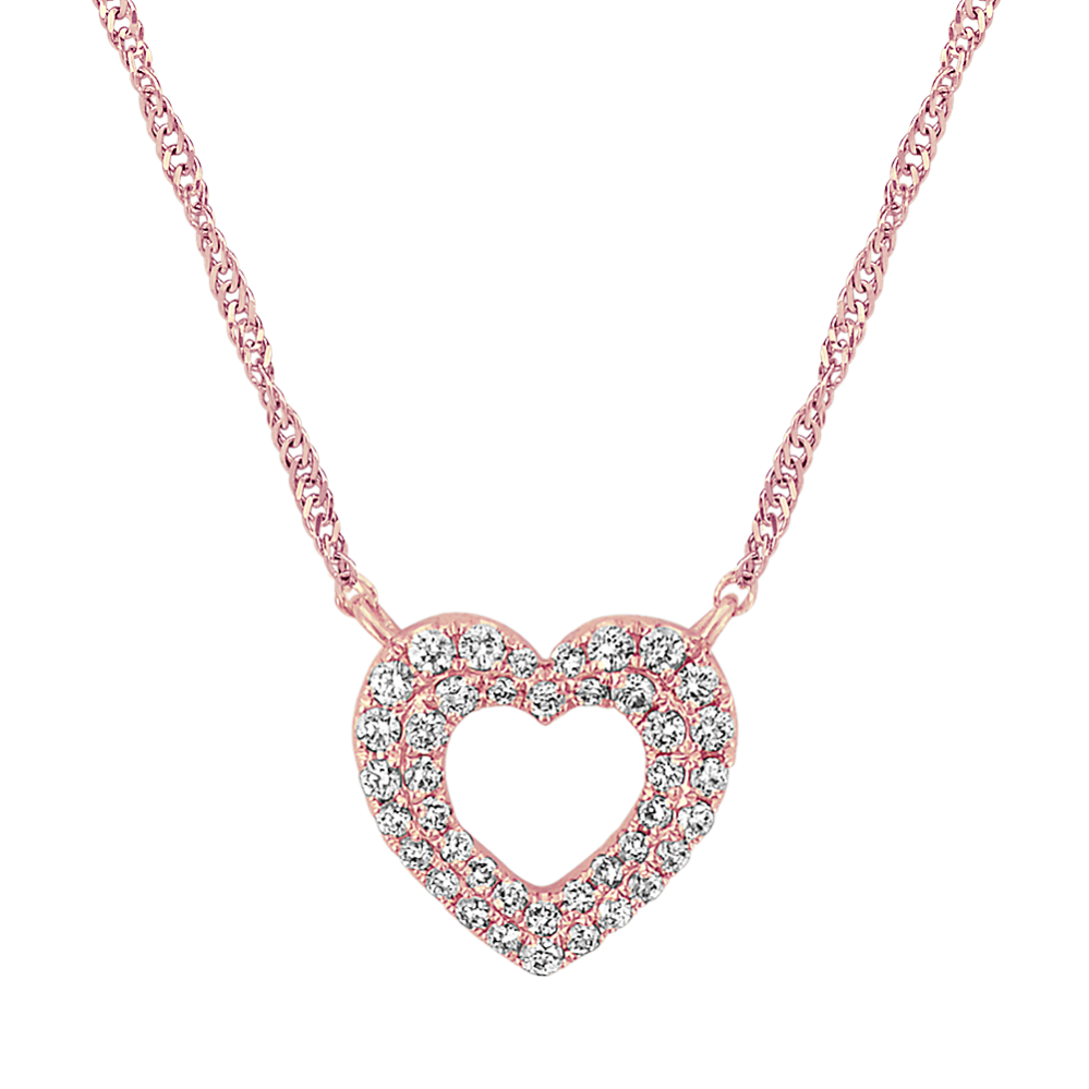 Double Halo Heart Necklace in 14k Rose Gold (18 in)