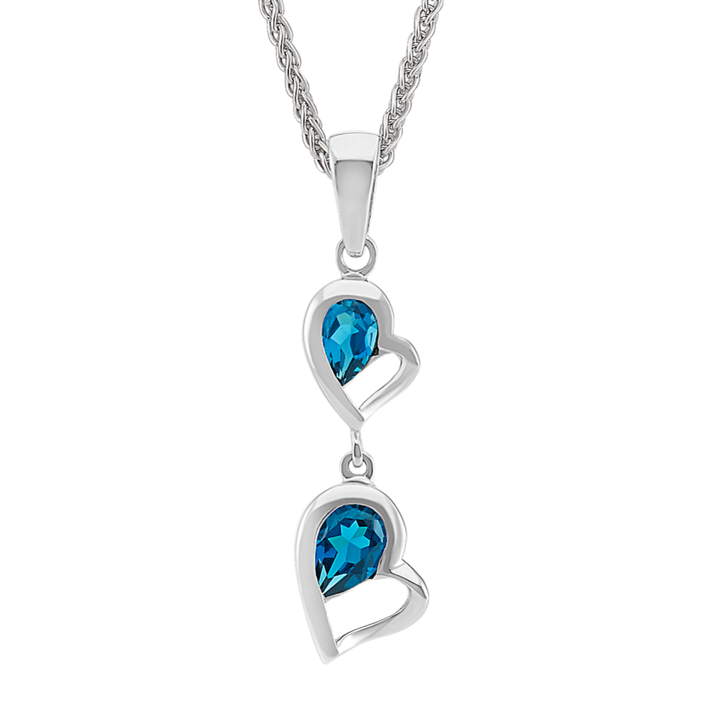 Double-Heart Dangle Pendant with Pear-Shaped London Blue Topaz (24 in)