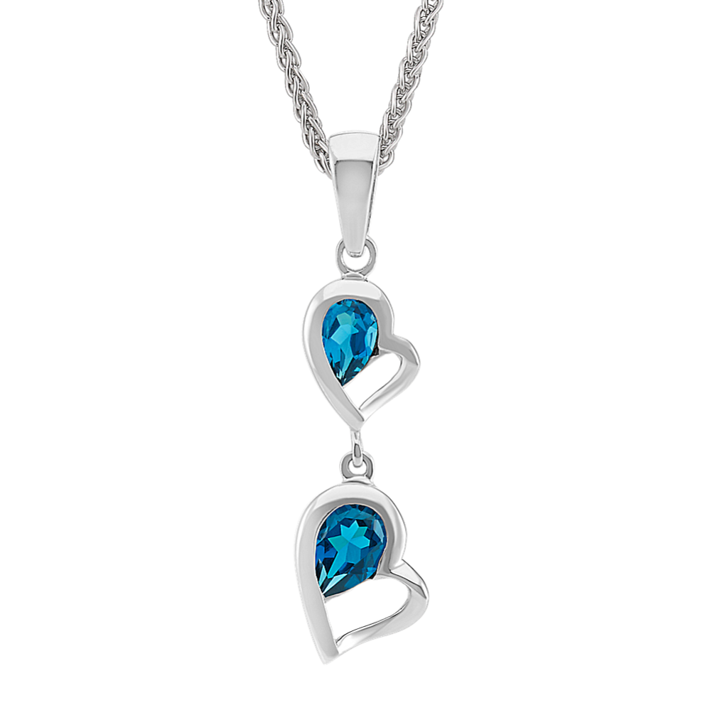 Double-Heart Dangle Pendant with Pear-Shaped London Blue Topaz (24'')