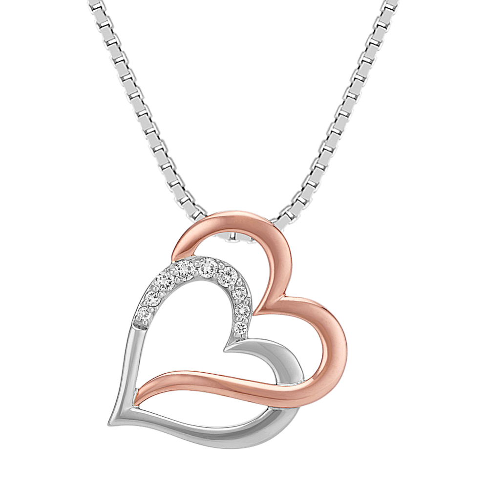 Prose Diamond Double Heart Pendant in Sterling Silver & Rose Gold (18 in)