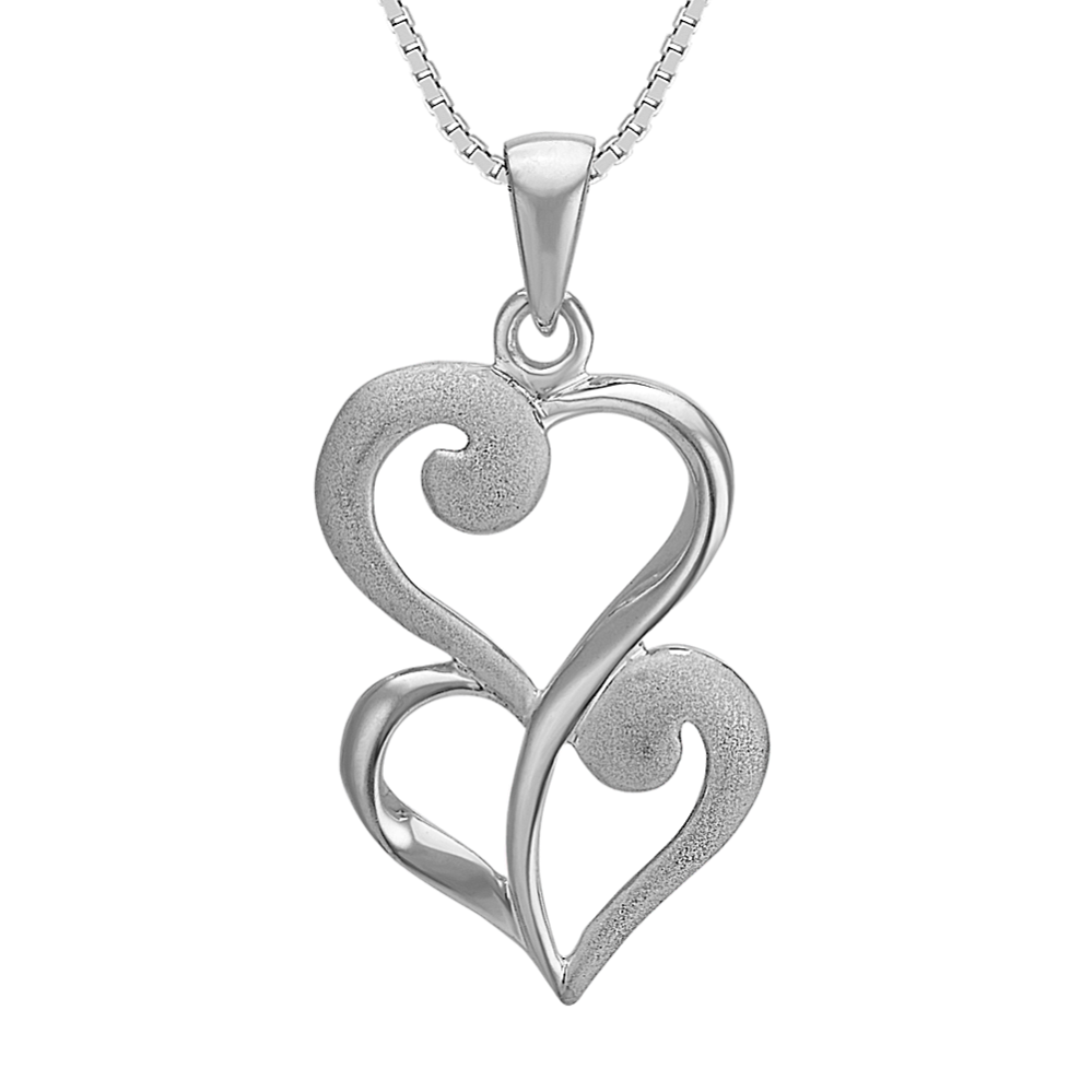 Double Heart Pendant with Sandblasted and Polished Finishes (20 in)