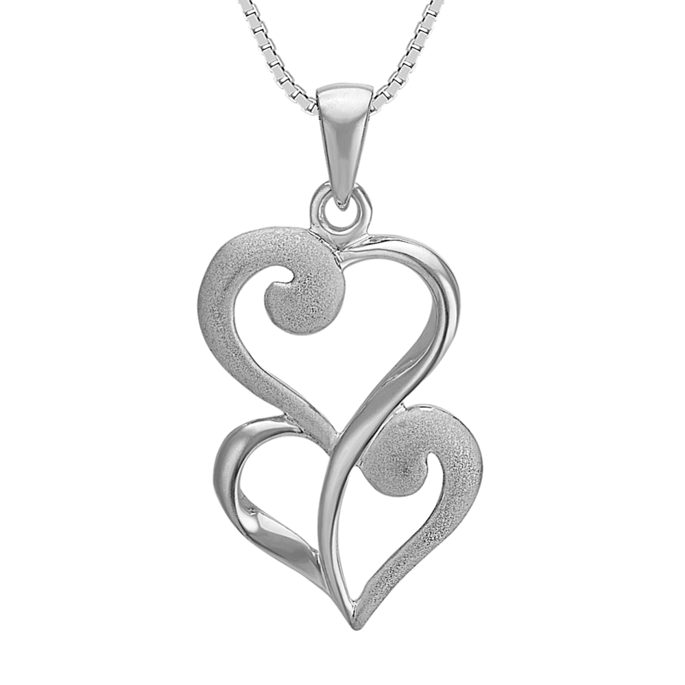 Double Heart Pendant with Sandblasted and Polished Finishes (20'')