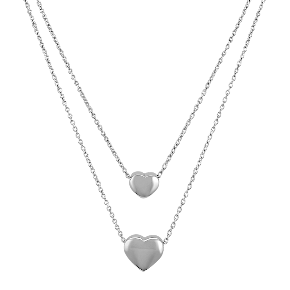 Double Heart Sterling Silver Necklace (18'')