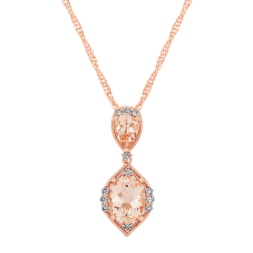 Double Morganite and Diamond Pendant (22'')