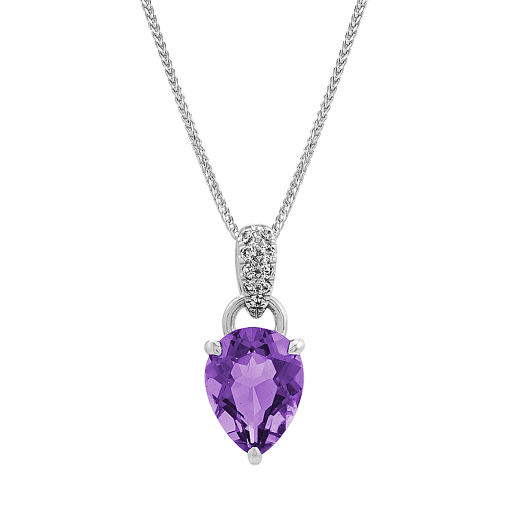 Dublin Amethyst and White Sapphire Dangle Pendant in Sterling Silver (22 in)