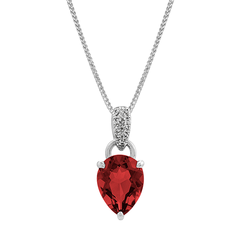 Dublin Garnet and White Sapphire Dangle Pendant in Sterling Silver (22'')