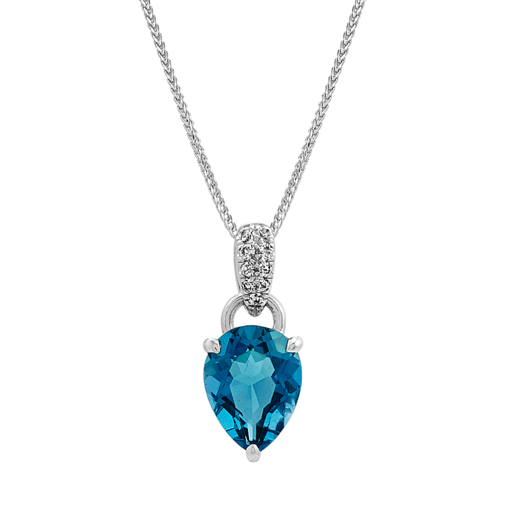 Dublin London Blue Topaz and White Sapphire Dangle Pendant (22'')