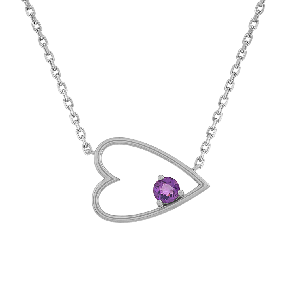 Robin East-West Amethyst Accent Heart Necklace in Sterling Silver (18 in)