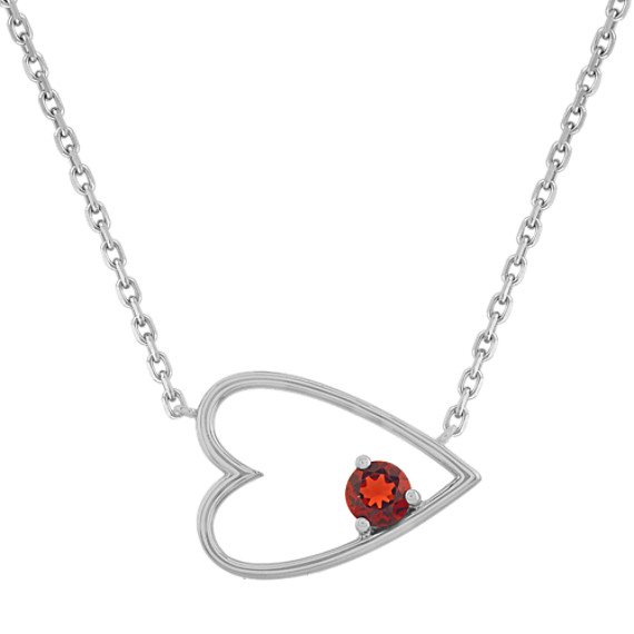 East-West Heart Necklace with Garnet Accent (18 in)