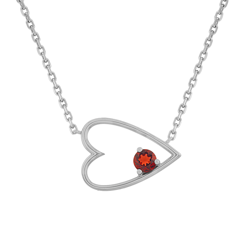 Robin East-West Natural Garnet Accent Heart Necklace in Sterling Silver (18 in)