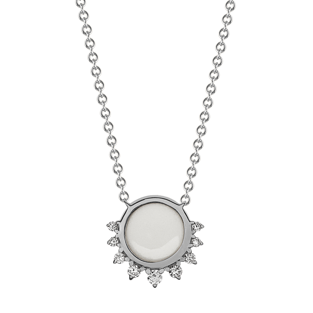 Eclipse Enamel and Diamond Necklace in 14k White Gold (18 in)