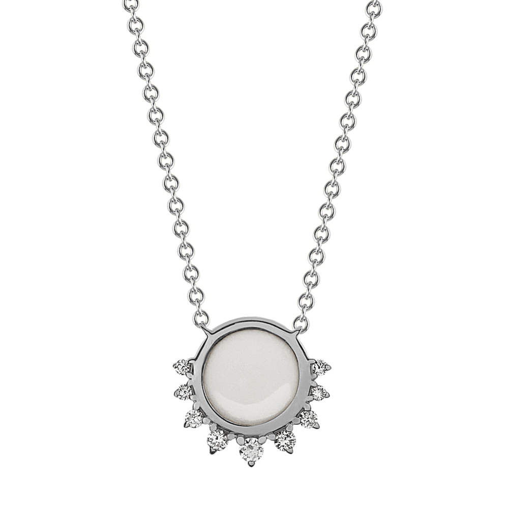 Eclipse Enamel and Diamond Necklace in 14k White Gold (18'')