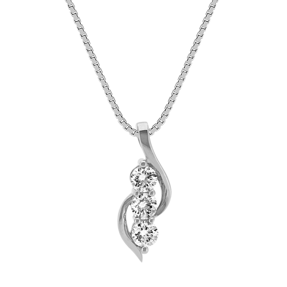 Eliza Swirling Three-Stone Diamond Pendant in 14K White Gold (18 in)