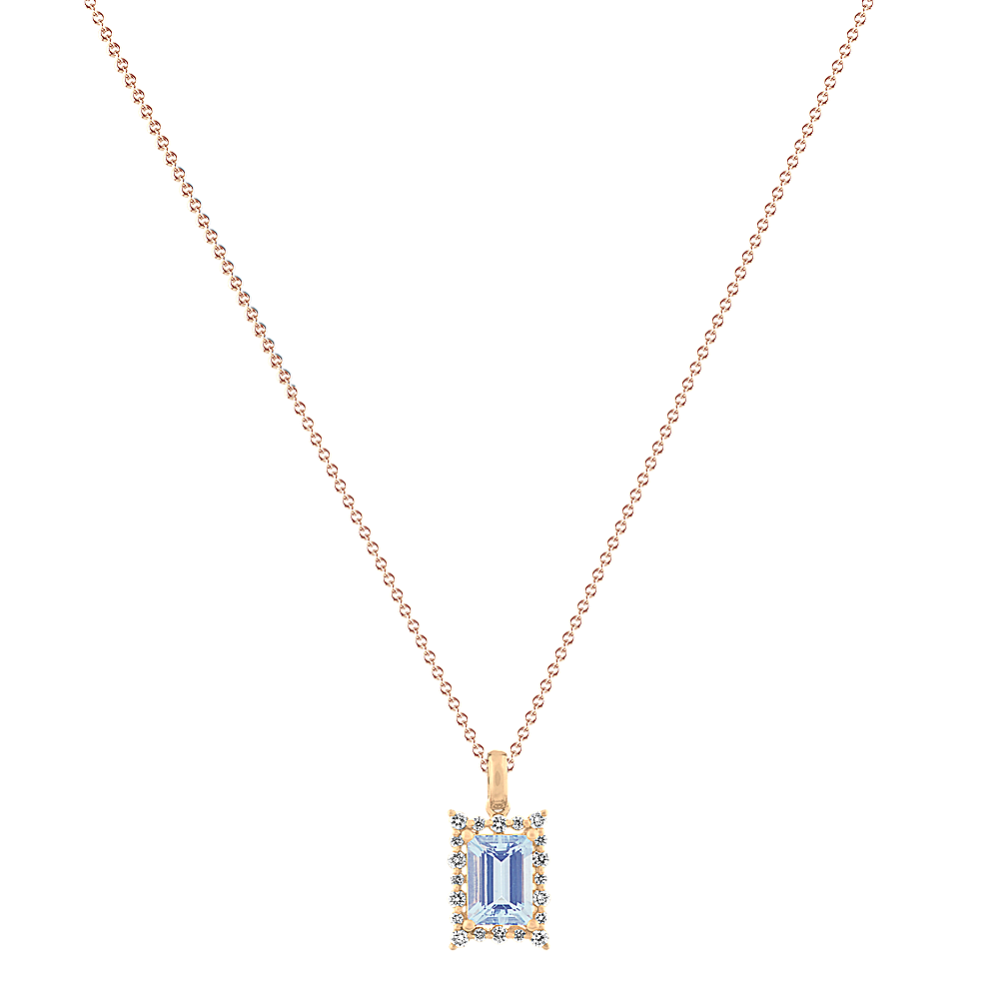 Emerald Cut Aquamarine Pendant with Diamonds (18 in) | Shane Co.