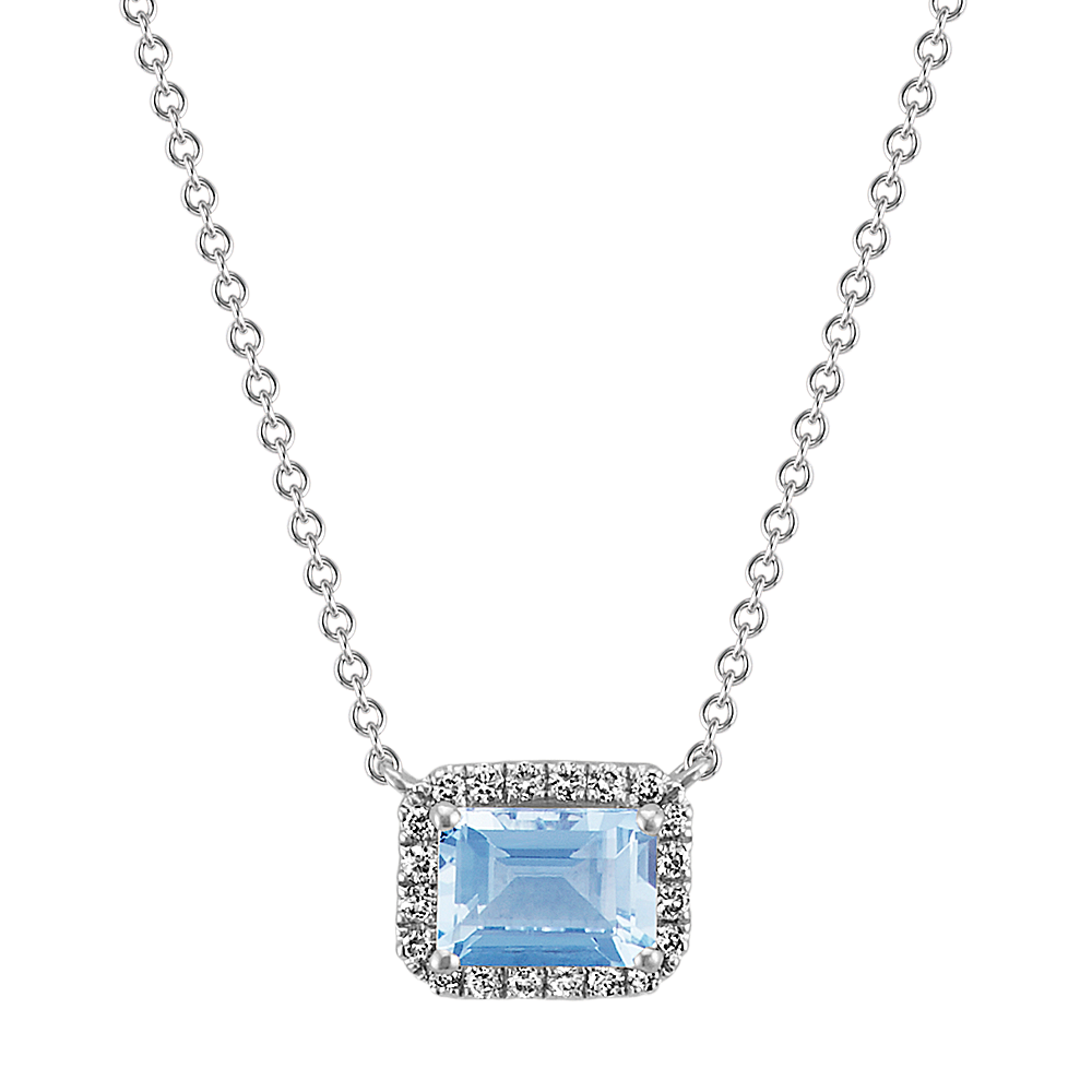 Emerald Cut Aquamarine and Diamond Necklace (18 in) | Shane Co.