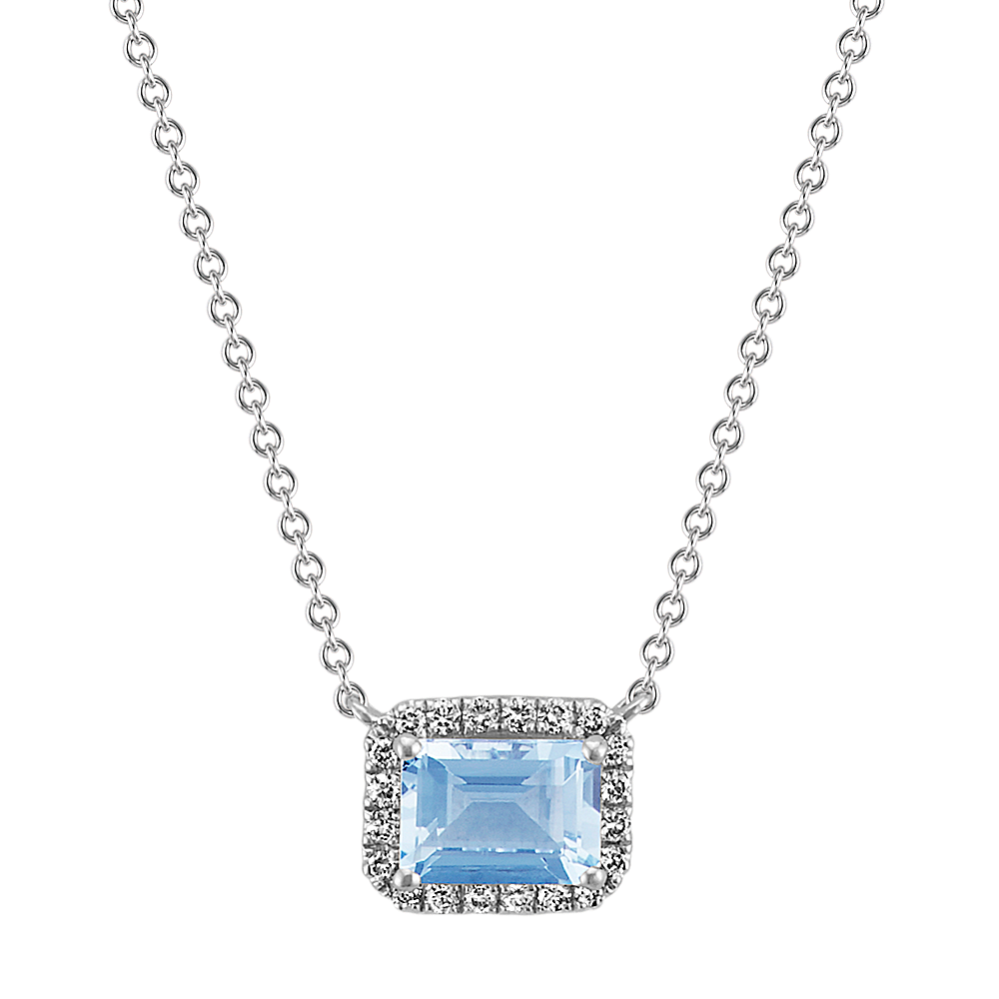 Emerald Cut Aquamarine and Diamond Necklace (18'')