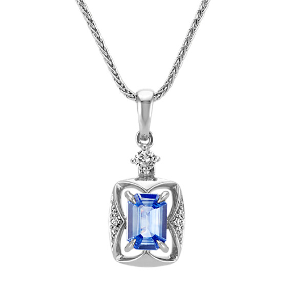 Emerald Cut Cky Blue Sapphire And Round Diamond Pendant 22 In Emerald Cut Cky Blue Sapphire And Round Diamond Pendant 22 In