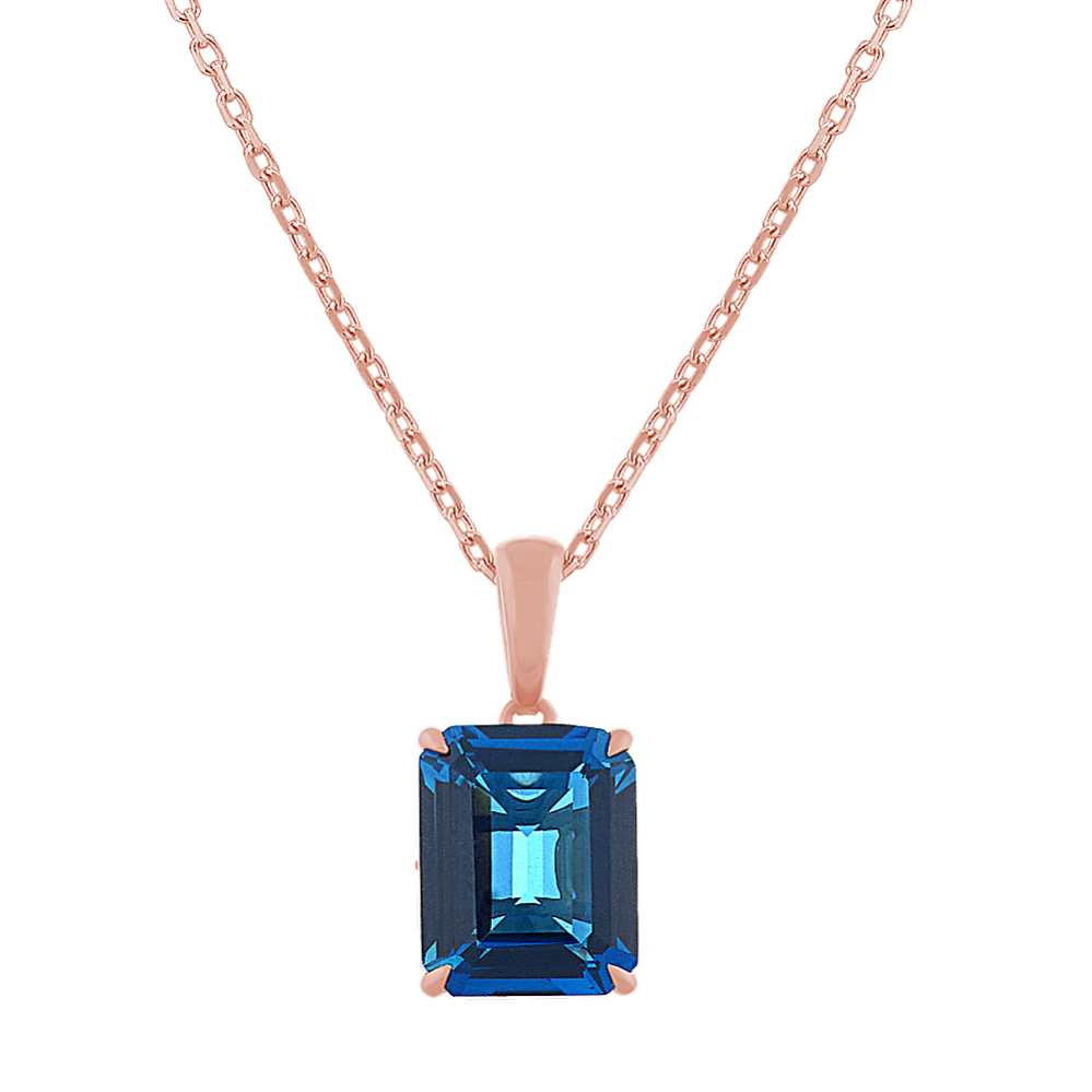 Emerald Cut London Blue Topaz Pendant (18'')