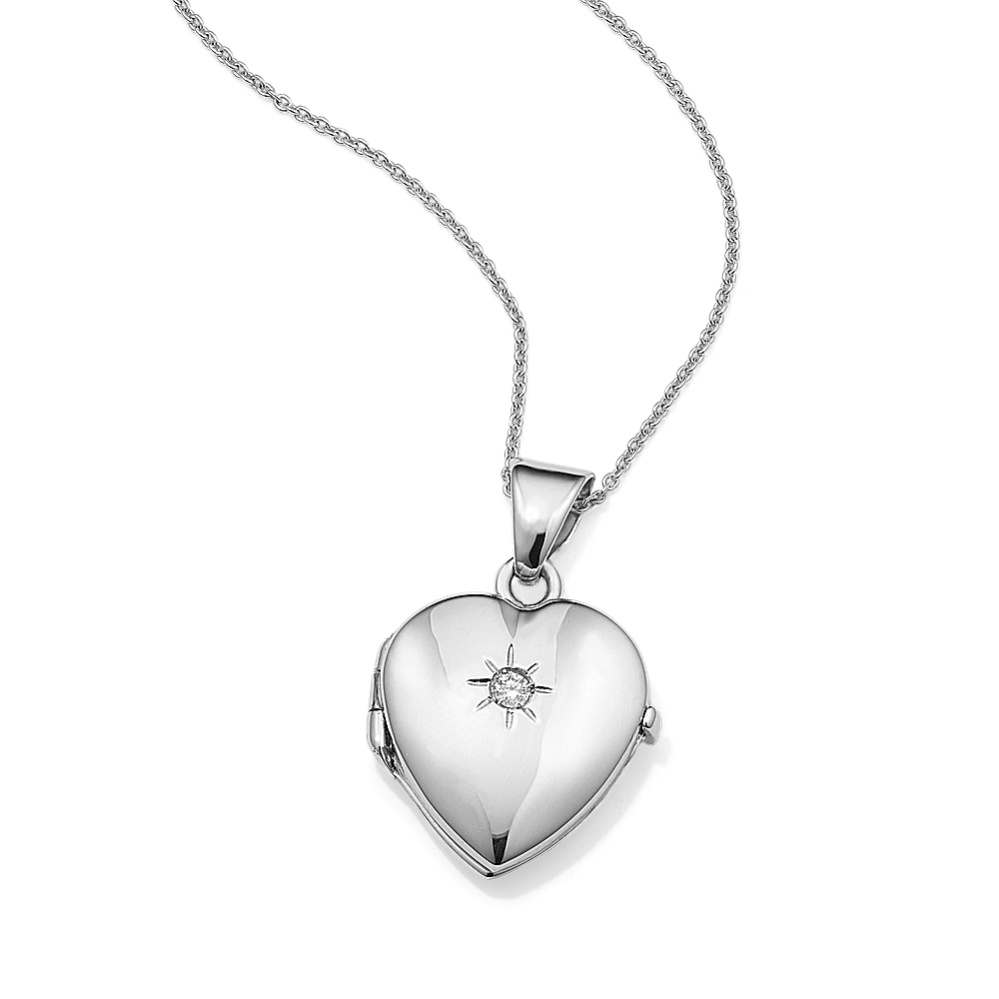 Engravable Round Diamond Heart Locket (20 in)